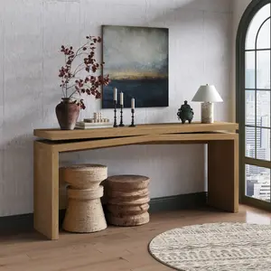 65-Inch Farmhouse Solid Wood Veneer Entryway Console Table - Natural Grain, Split Sled Design, Antique Brown, for Living Room, Hallway, with Weight Capacity Specification summerwins