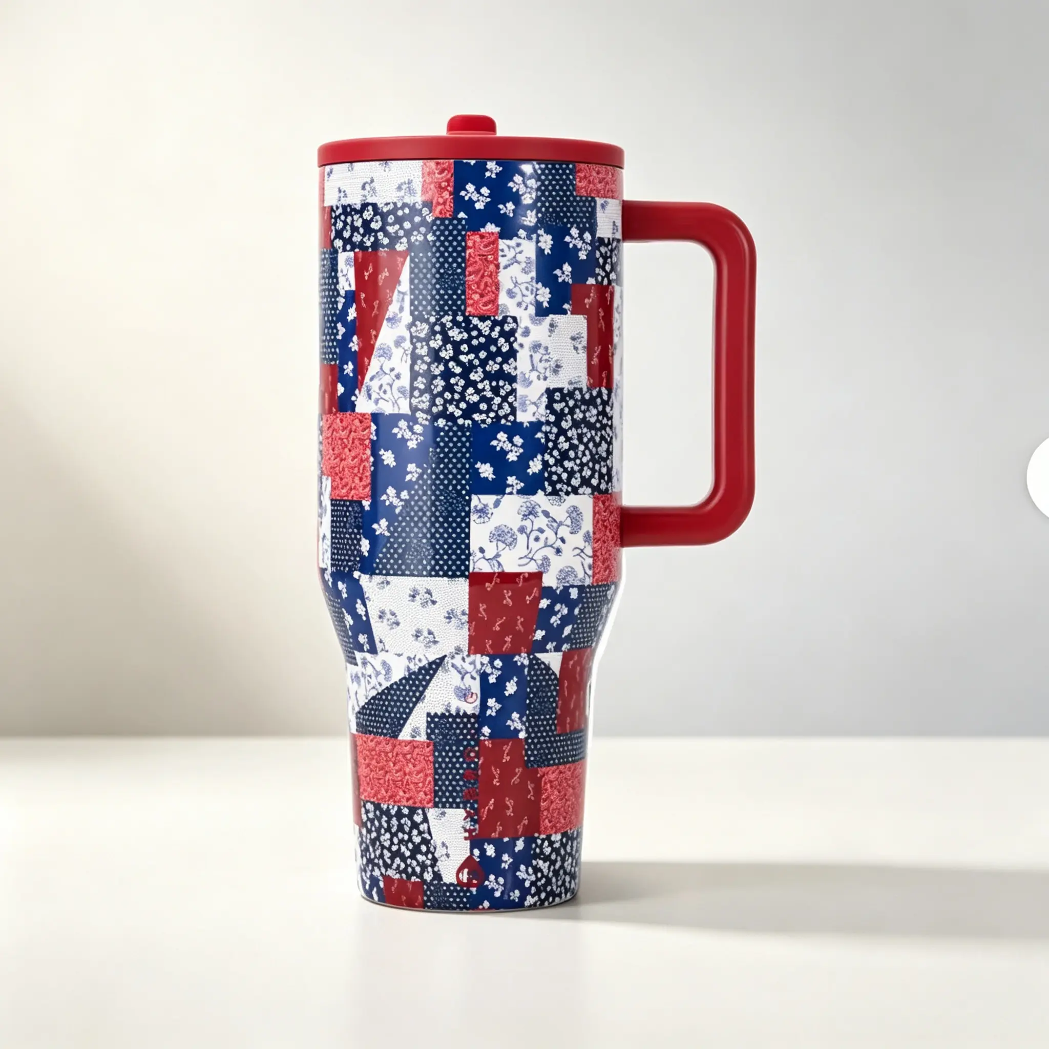 HydroJug 40oz Red Blue Floral Insulated Stainless Steel Tumbler - Retro Country Style, 100% Leakproof Vacuum Flask for Car, Outdoor Use, Flasks