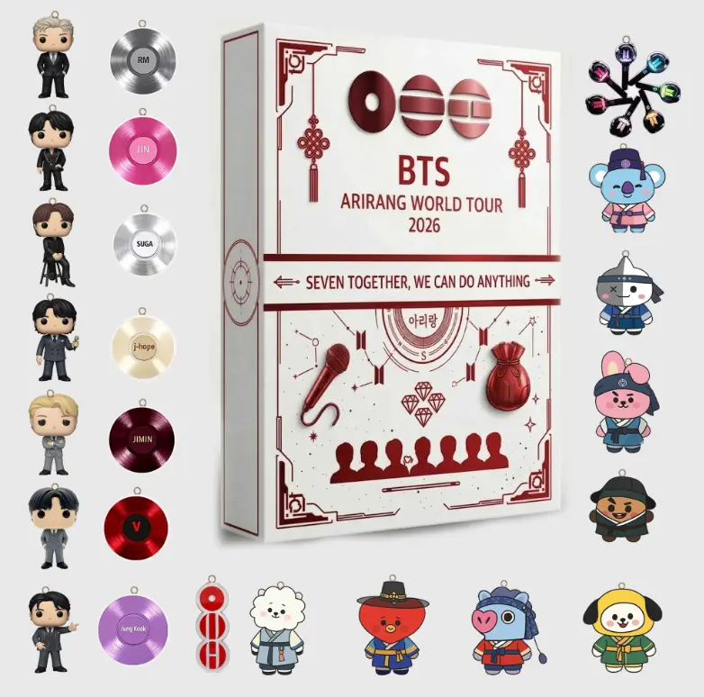 Kpop Idol World Tour Advent Calendar 2026 | 24 Days 2D Flat Acrylic Hanging Ornaments | Purple Wave Concert Gift for Kpop Fans