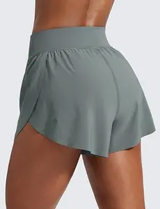C R Z Y O G A Butter Soft High Waisted 3" Running Shorts Women - Side Split Dolphin Shorts with Built-in Mesh Liner, No Chafe Gym Workout Shorts