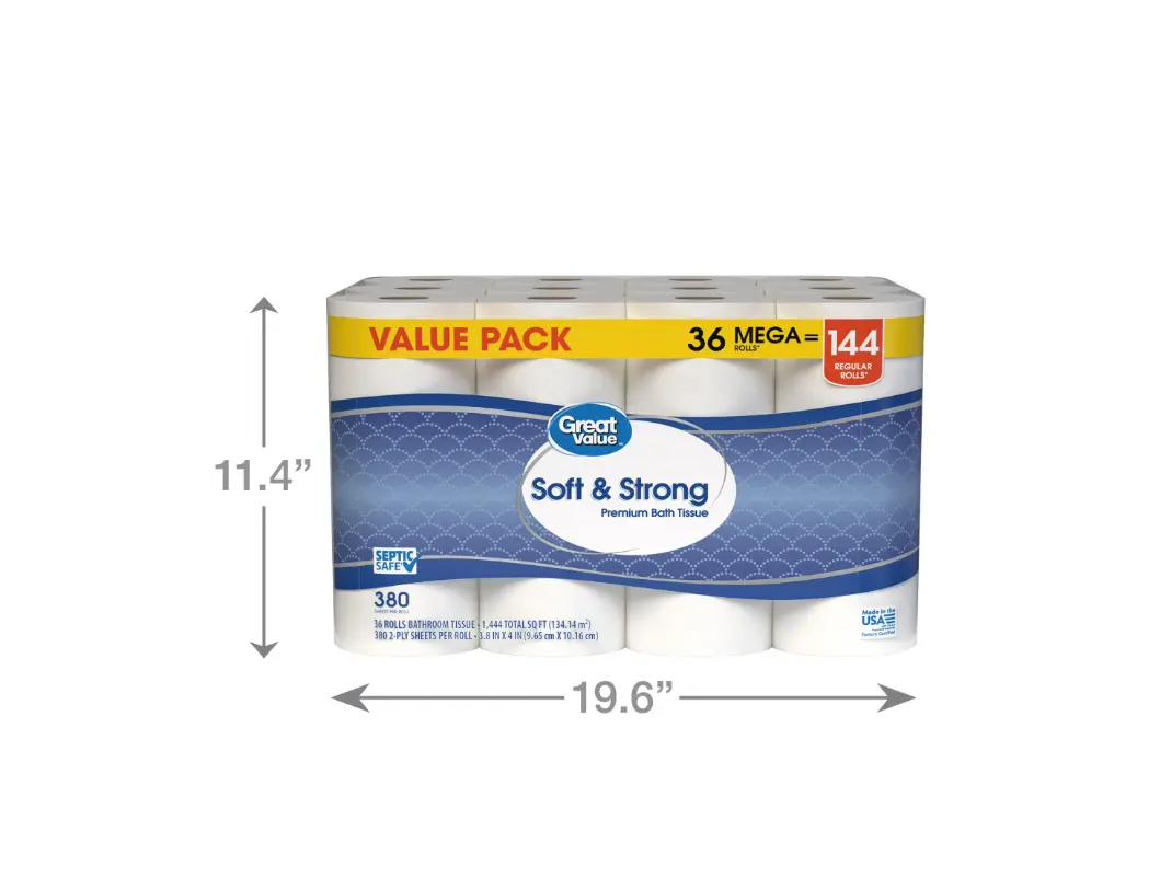 Soft & Strong Premium Toilet Paper, 36 Mega Rolls, 380 Sheets Per Roll, 2-Ply Bathroom Tissue Disposable Tissues Household