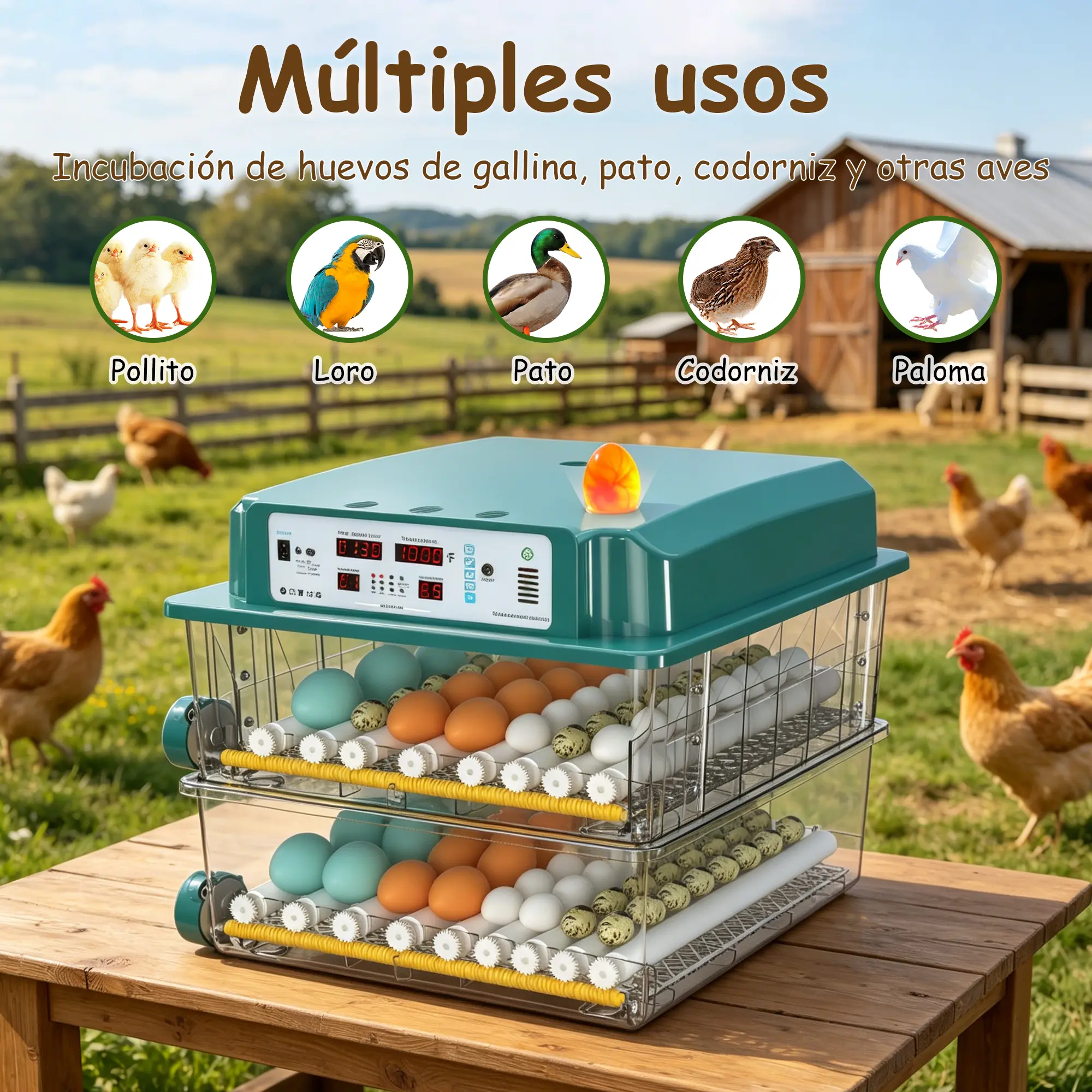 Incubadora Automática Inteligente 2026 de Alta Capacidad - Hatcher Digital con Control de Temperatura y Humedad para Todo Tipo de Aves (Pollo, Pato, Codorniz) Smart System Biological Chamber