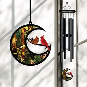 Personalized Wind Chime Suncatcher, Cardinal Couple Wind Chime, Cardinal Bird On Tree, Memorial Suncatcher, Black Wind Chime, Gift For Family, Gift for Mom and Dad