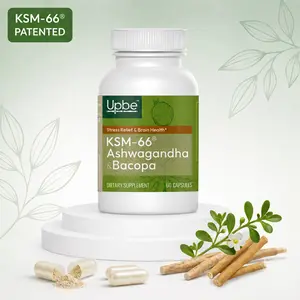 Upbe KSM-66 Ashwagandha & Bacopa Capsules - Ashwagandha Supplements, Botanical Herbal Dietary Supplement - 60 Vegan Capsules for Stress Support, Healthy Cortisol Levels, Natural Wellness Boost