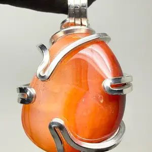 Carnelian Sterling Silver PENDANT Wire Smith Artisan Crafted Unique Design Engagement Anniversary Birthday Daily Auspicious