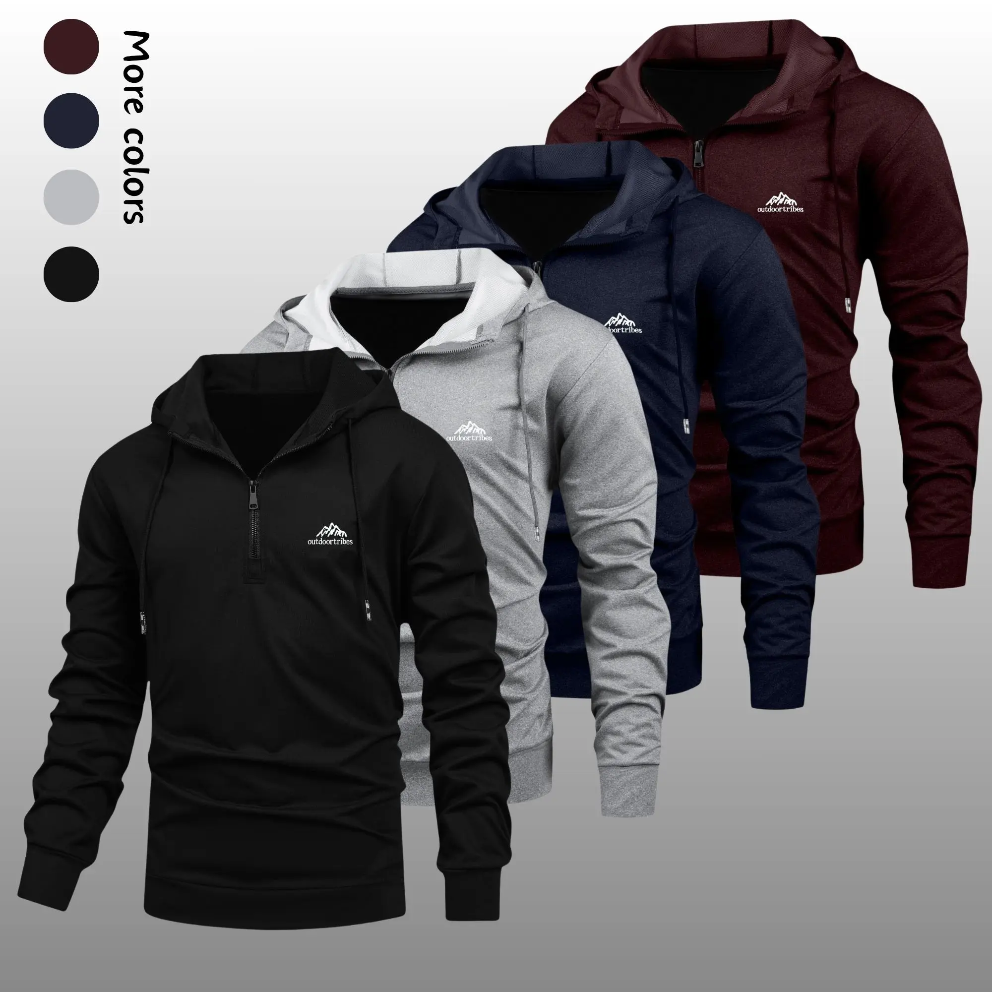 Men’s half-zip hooded sweatshirt for spring/autumn, outdoor mountain-style printed long-sleeve casual pullover hoodie, versatile