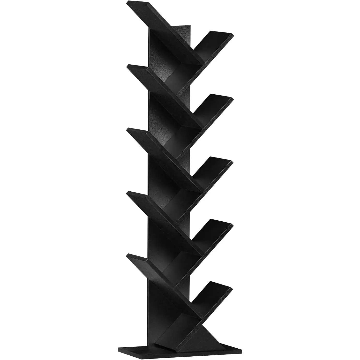 10 Tier Tree Book Shelf, Floor Standing  Bookshelf for Narrow Space, Storage Organizer Bookshelves for Books/CDs/Magazine, Bookcase with Shelves for Home Office, Living Room - Black