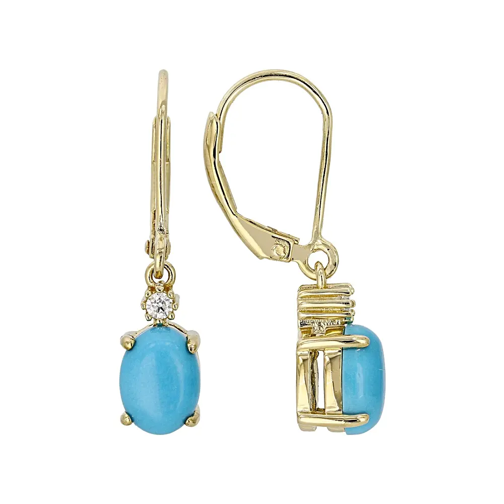 JTV Blue Sleeping Beauty Turquoise 18K Yellow Gold Over Sterling Silver Earrings 0.05ctw