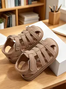 Closed-Toe Sandals, Boys' Summer Soft Sole Anti-Slip Roman Sandals, Indoor Outdoor Wear, Breathable Hollow Out Sandals for Vacation
