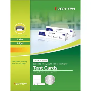 100 Tent Cards,Printable Place Card for Table Setting,2.5x8.5 Inch,Name Cards for Laser or Inkjet Printers,Wedding,Dinner Party,Buffet,50 Sheets
