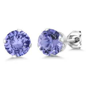 925 Sterling Silver Round Tanzanite Stud Earrings For Women Men 1.50 Cttw, Gemstone Birthstone, Round 5.5MM