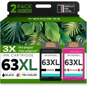 63XL Ink  Replacement for  Ink 63 HP63 HP63XL Compatible for  Officejet 4650 5258 5200 3830 5255 4655 4652 5252 Deskjet 3630 3634 1112 Envy 4510 4520 Printer 2-Pack Black Tri-Color