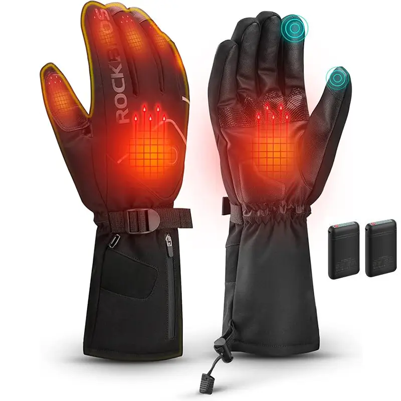 ROCKBROS Heated Gloves Electric Rechargeable Battery Thermal Mittens Gloves for Men Women Winter Touchscreen Waterproof Warm Glove Liners Cold Weather