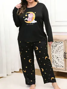 Cozy Fall & Winter Women's Long Sleeve Pajama Set, Comfortable Loose Fit Oversized Round Neck Design, Butterfly Pattern, Casual Homewear Nightwear Loungewear Set
