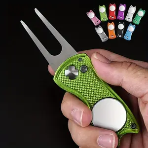 Vibrant Multi-Color Aluminum Alloy Compact Folding Golf Divot Repair Tool - 1pc Durable Metal Green Fork for Golf Course Maintenance - Includes Textured Grip