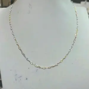 Cadena plata italiana 925 mini paper clip tres oros14k 16in