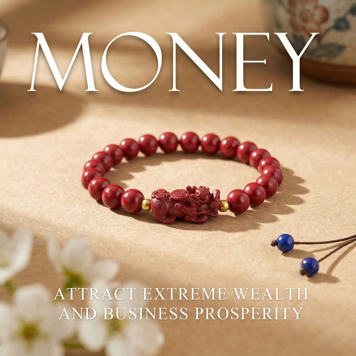LUMAWU Cinnabar Purple Gold Sand Pixiu Beaded Bracelet, 8mm Unisex Feng Shui Amulet for Good Luck & Protection, Bracelet Wristband, Beaded Bracelets