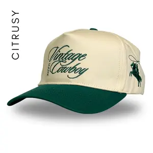 VINTAGE COWBOY TRUCKER HAT - CREAM/GREEN