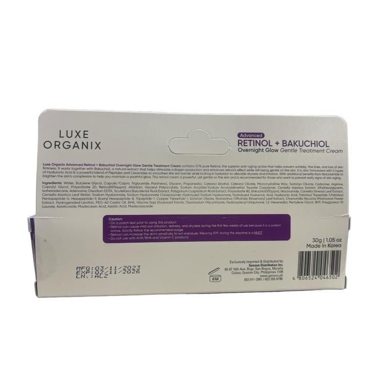 Luxe Organix PH Retinol+ Bakuchiol Overnight Glow Gentle Treatment Cream 30g Skin Repair