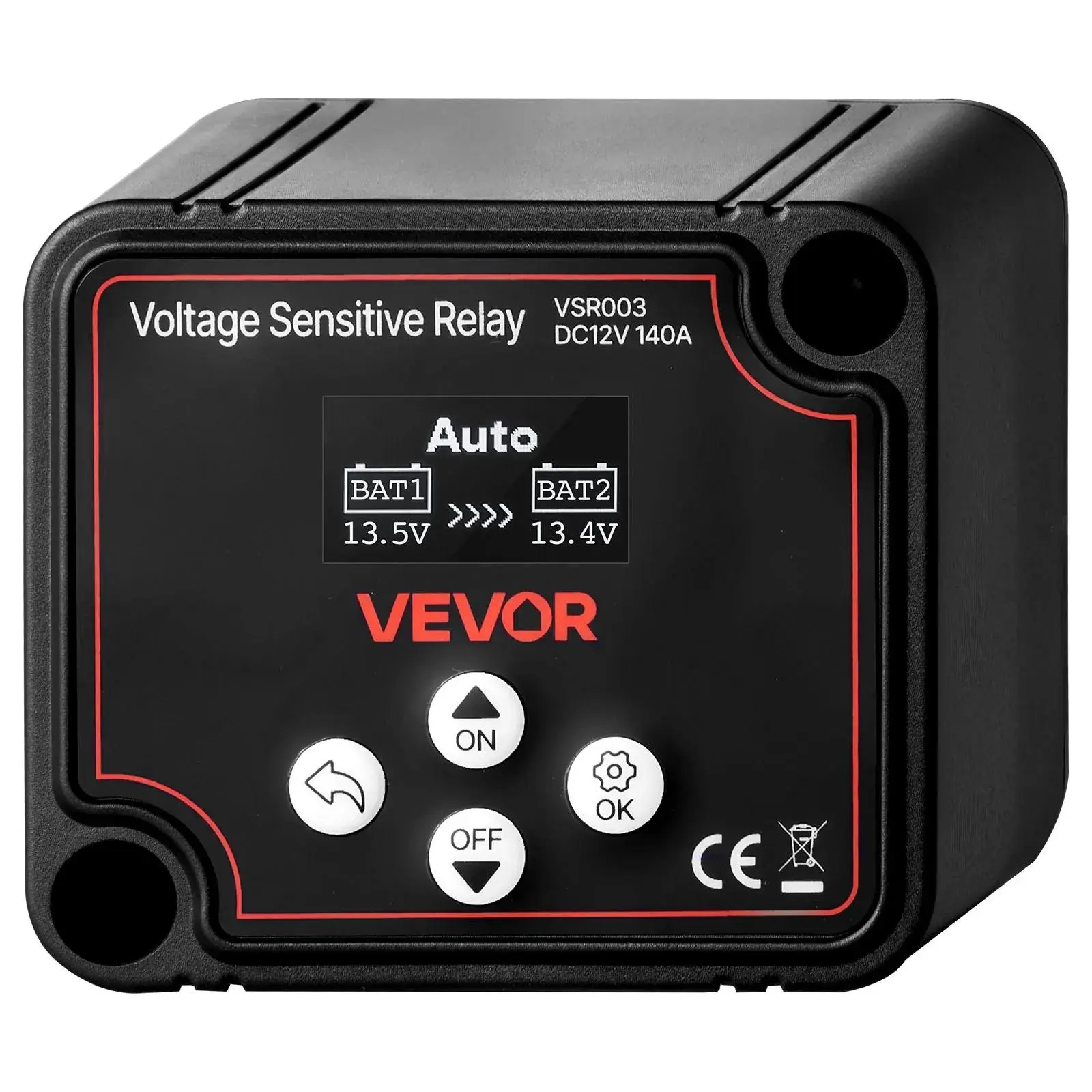 VEVOR Dual Battery Isolator, 12V 140A Manual & Automatic VSR Relay with LCD & Dual Voltage Display, Adjustable Start-Stop Voltage & Delay Time, All-Round Protection for Lithium & Lead-Acid Batteries, for Boat, RV