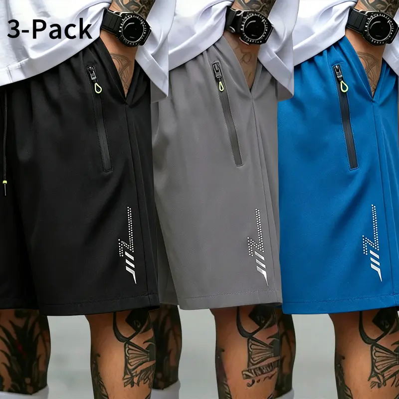 Men Athletic Shorts 3 Pack Quick Dry Zipper Pocket Drawstring Summer Gym Running Workout Shorts