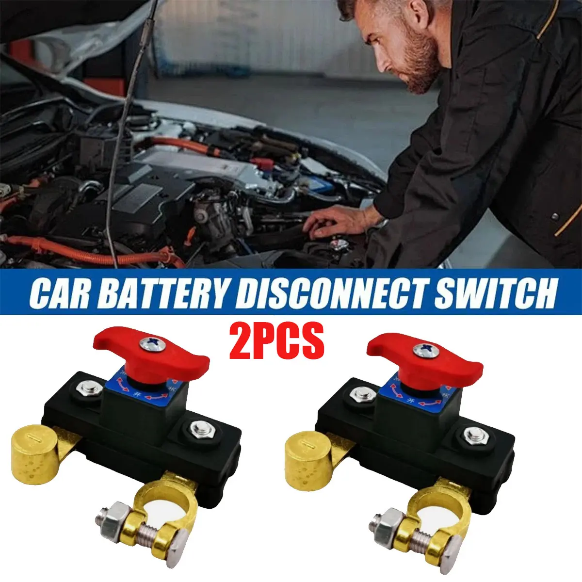 2 Pack Battery Disconnect Switch, Heavy Duty Pure Copper Master Cut Off Switch with Control Knob for Car, RV, Boat, Marine, Truck, Motorcycle, ATV, UTV, Battery Drain Protection