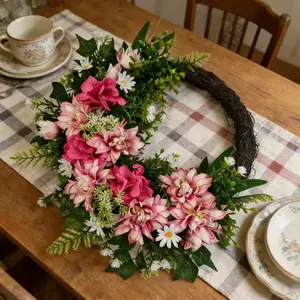 Bright Dahlia Wreath, Featuring Vibrant Flowers, Daisies, and Greenery, Ideal for Spring and Summer Porch and Entryway Decor