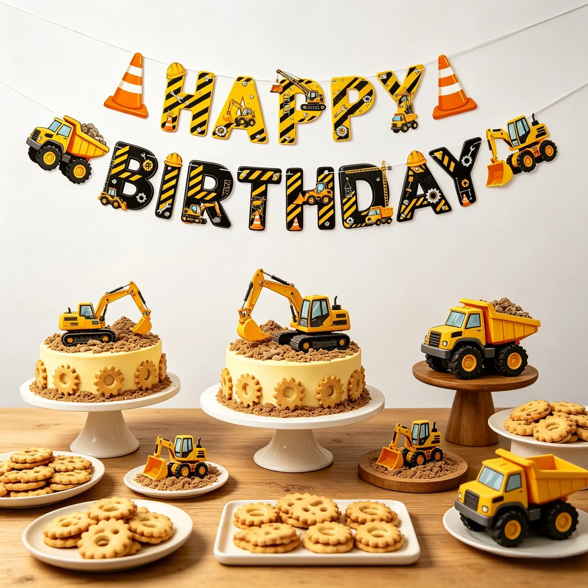 1Pc Excavator Birthday Banner – Construction Truck Theme Pull Garland for Boys’ Party Decor, Digger Garage Birthday Celebration Supplies
