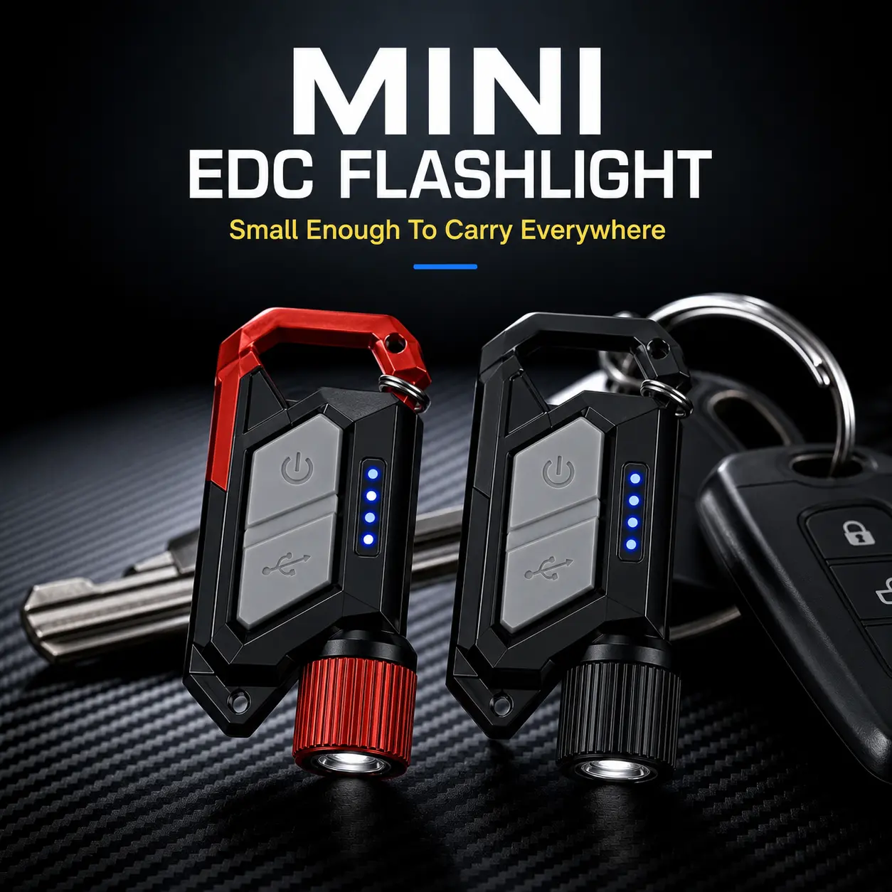 2pcsMultifunctional Mini Keychain Flashlight, Portable Rechargeable Emergency Work LightType-C Charging Port, 7 Light Modes.Ideal For Camping, Hiking, Emergency Situations And Daily Use.
