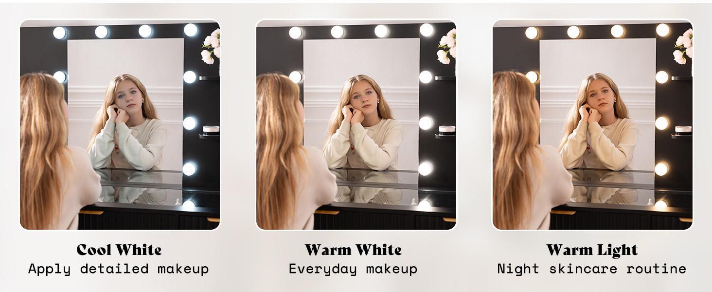 AMERLIFE 36.2/47.2" Fluted Vanity Desk with Mirror and Adjustable LED Lights, Large 4/7 Drawers Makeup Table with Glass Top and Charging Station for Women and Girls, Bedroom or Dorm/Best Gift Ideas/Christmas Gifts