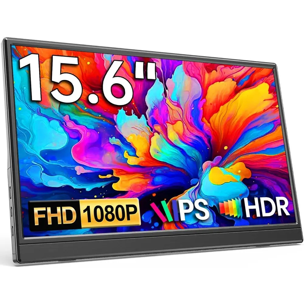 Portable Monitor 15.6" 1080P FHD IPS Display, Ultra-Slim USB-C Travel Monitor with Kickstand, Zero Bezel Screen Extender for Laptop, Mac, Phone, PS,, Gaming