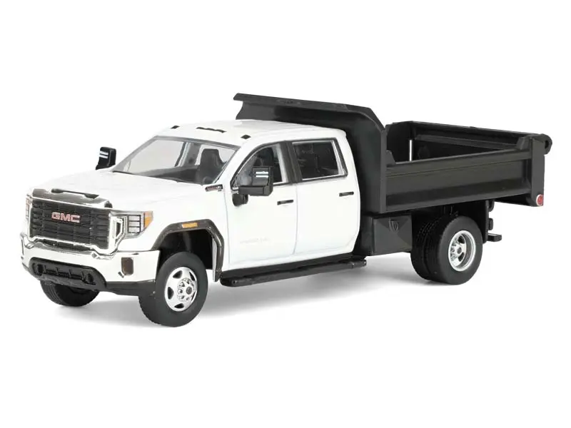 New 2022 GMC Sierra 3500HD GMC Truck w/ Dump Bed - Summit White 1:64 Scale Diecast Toy Model Car, Karson Diecast Co. 51563A, Ages 14+