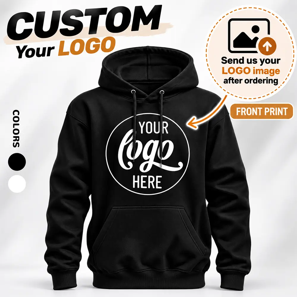 Men's Custom Hoodie, Personalized Printed Hooded Sweatshirt with Custom Text, Image, And Logo for Men, Women, Group, Team Uniform, Black Long-Sleeve Pullover Hoodie, Perfect As a Warm Commemorative Gift for Dads, Husbands, Brothers
