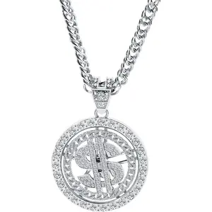 Dollar Sign Necklace  Hop 80s 90s Old School Rapper Costume Big Chunky Punk Pendant Plated Chain for Men Outfits