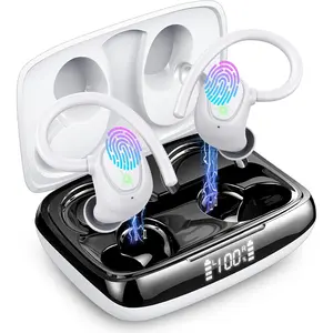 Wireless Earbud NEW Bluetooth 5.3 Headphones Sport Earphones 48H Playtime Ear Buds with ENC Mic LED Display, Stereo Noise Cancelling Earbud Over-Ear Buds Earhook IP7 Waterproof Headset for Running Gym
