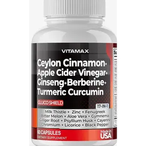 Ceylon Cinnamon, Apple Cider Vinegar, Turmeric - Gluco Health Support - Panax Ginseng, Berberine, Bitter Melon Milk Thistle Fenugreek - Non GMO – Made in USA – 60ct