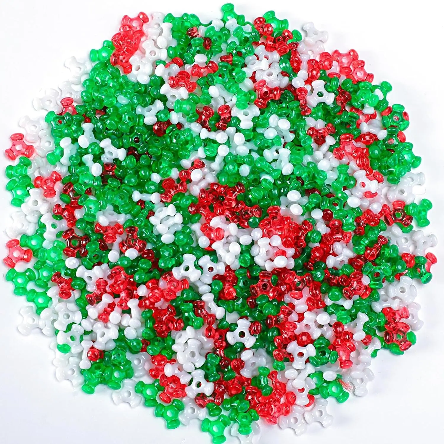 Christmas Tri Beads, 1200Pcs Christmas Tri Shaped Beads Red Green White Triangle Beads for Craft Wreath Candy Cane-Xmas Holiday Tree Decorations