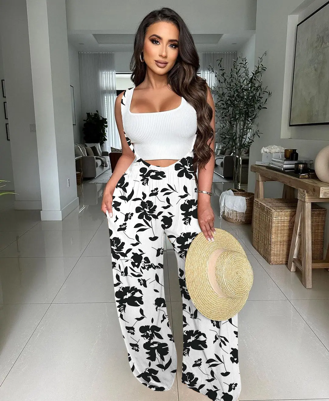 Women's Drawstring Tie Back Wide Leg Pocket Suspender Pants without Tank Top, Casual Loose Jumpsuit for Summer, Pants for Women, Women's Bottoms for Daily Wear