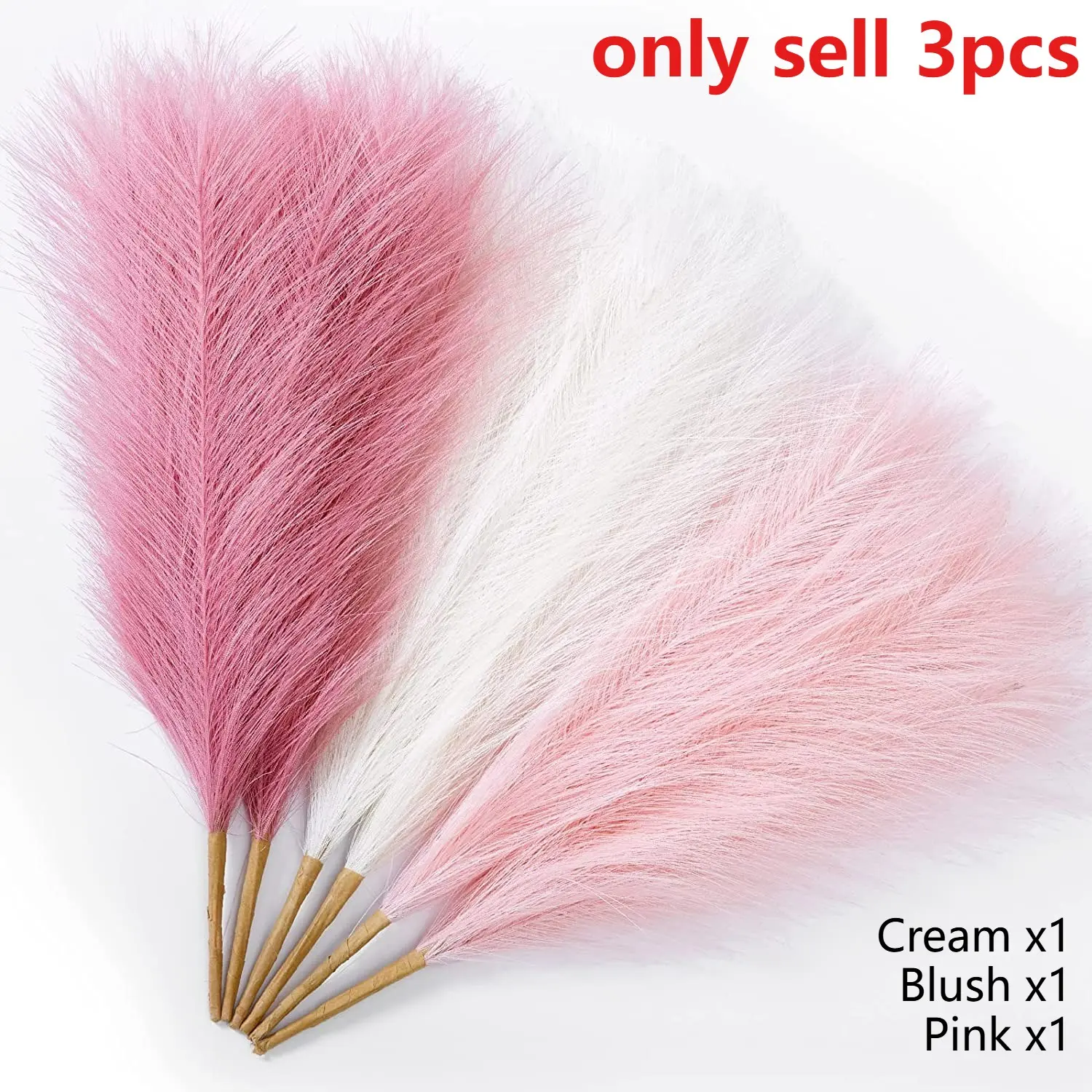 3pcs Pampas Grass Pink 17inch 21 branches Artificial Pampas Grass Faux Pink Pompas Grass Decor, Short Pompous Grass Blush Room Decoration, Wedding Centerpieces Mothers Day Pink Home Decor Artificial Plants, Botanical Decor