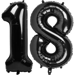 18 Balloon - Black Birthday Number Balloons, 40 Inch Large Foil Balloons for Men Women Boys Girs Black Themed Birthday Decorations