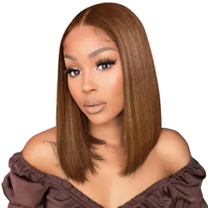 Chocolate Brown Bob Lace Front Wig Human Hair 13X4 Straight HD Transparent #4 Bob Lace Front Wig Human Hair Wear and Go Glueless Wig Pre Plucked 10-16Inch Short HD Lace Frontal Wigs for Black Women