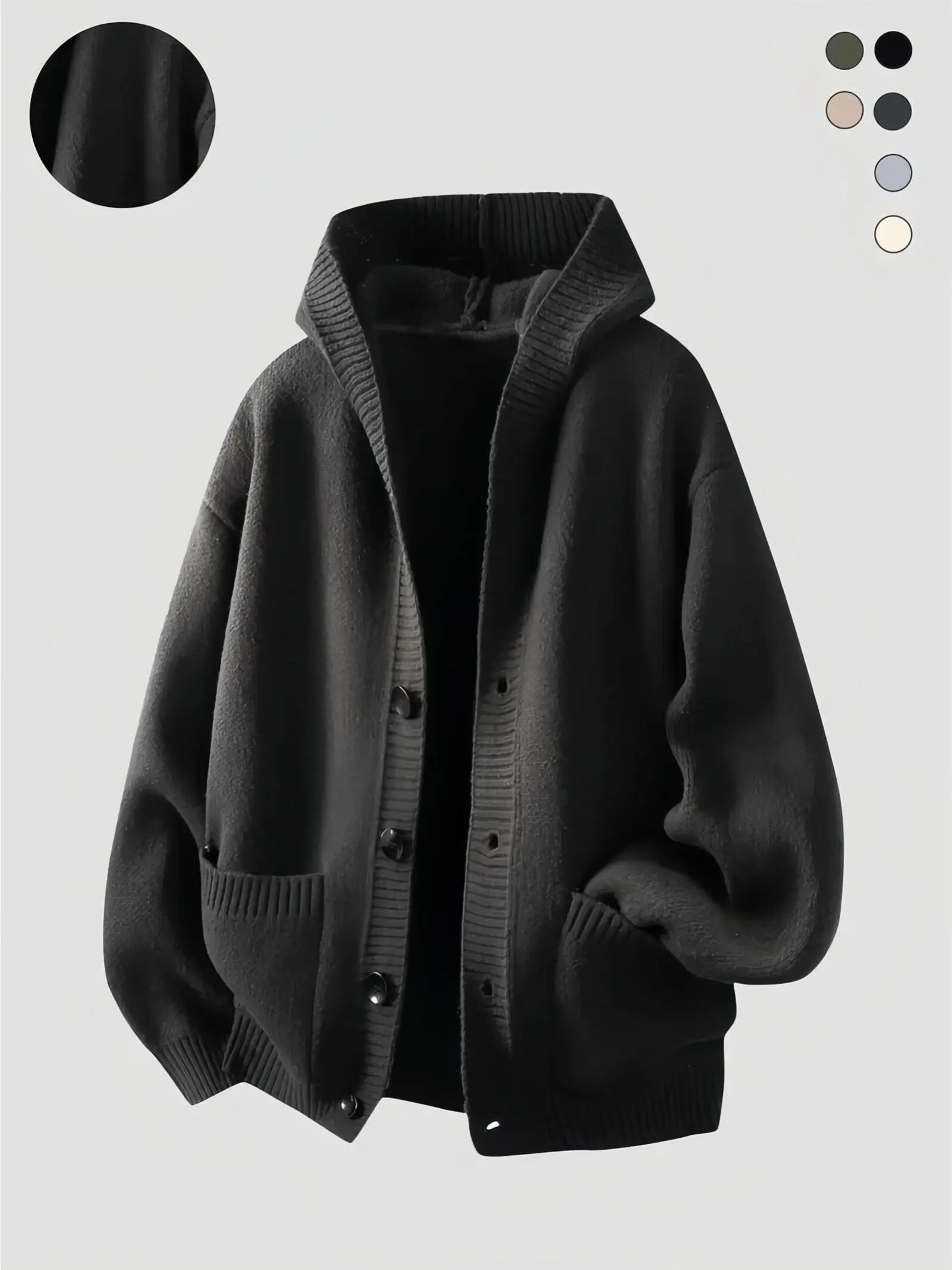 Men's Hooded Knit Sweater, Plain Classic Style, Fall & Winter Cardigan, Ribbed Details, Dual Pockets, Multiple Colors Available