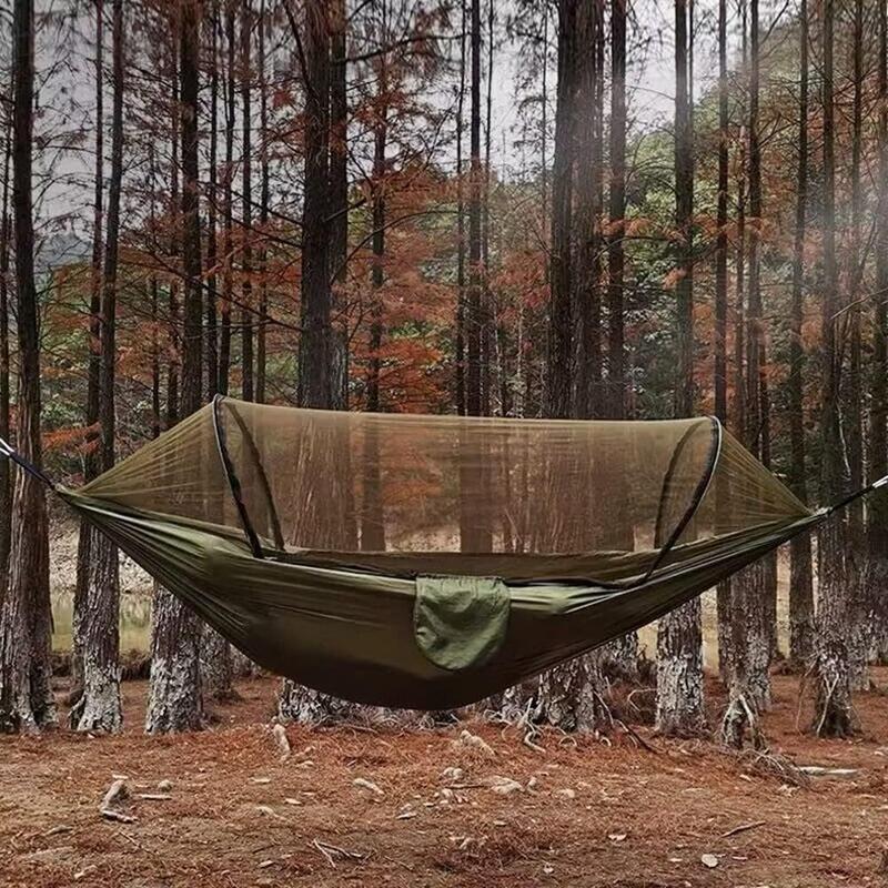 Portable outdoor camping hammock (9x5 feet): Comes with mosquito nets, supports automatic construction, and can be used as an outdoor shelter, suitable for family hiking, picnicking, backpacking, garden relaxation, and exploration