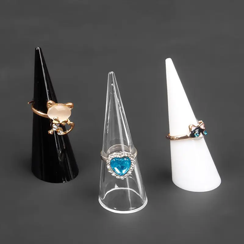 Clear Acrylic Riangle Conical Ring Display Jewelry Storage Plastic Ring Display Stand For Ring