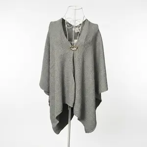 Vselectstudio #29 Gray Knit Cape Shawl Wrap Poncho Elegant Soft Knit Cape for Women Stylish Winter Shawl Cardigan Wrap Lightweight Fashion Poncho Shawl Casual Warm Cape Sweater Shawl Fall Winter Outfit