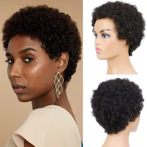 Short Afro Kinky Curly Wig 100% Human Hair Wigs 13X4 Lace Natural Color For Women Party Dance Human Hair Wig