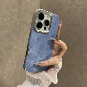 Denim Pattern Electroplated Large Hole Patch Case for iPhone 17 Pro Max Shockproof Protective Cover Compatible with Apple 16 & 15 Models