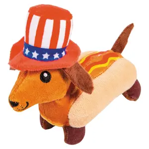 5 1/4" x 4 1/2" Patriotic Stuffed Hotdog Dogs in Top Hat - 12 Pc.