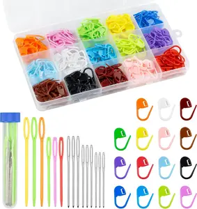 220/900 Stitch Markers with 15 Pcs Large Eye Blunt Sewing Needles, Colorful Crochet Stitch Markers & Storage Box for Knitting & Crocheting Projects