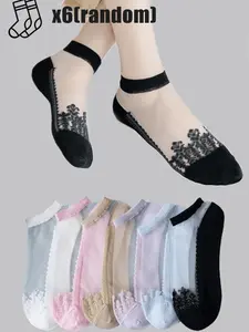 Women's Transparent Glass Silk Socks, Breathable Low-Cut Floral Stockings, Random Colors, Perfect for Spring & Summer Casual Wear